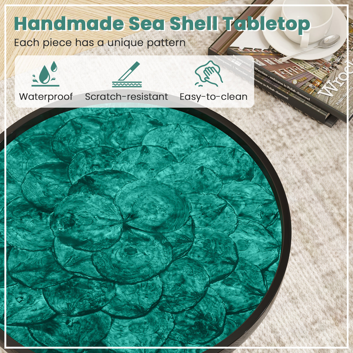 Mid-century Modern Coffee End Table with Sea Shell Decoration