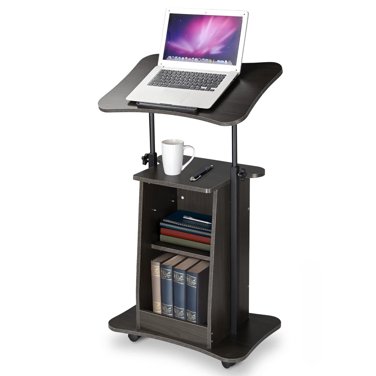 Yescom Height-Adjustable Rolling Laptop Cart with Storage