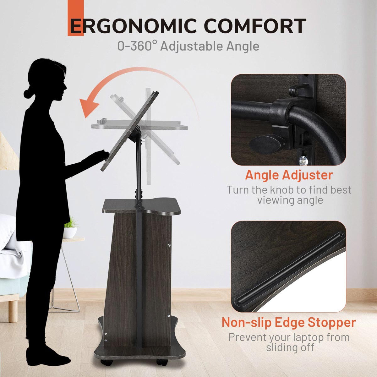 Yescom Height-Adjustable Rolling Laptop Cart with Storage