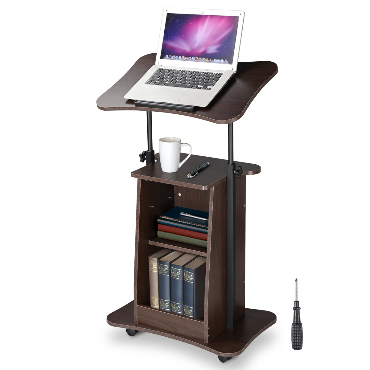 Yescom Height-Adjustable Rolling Laptop Cart with Storage