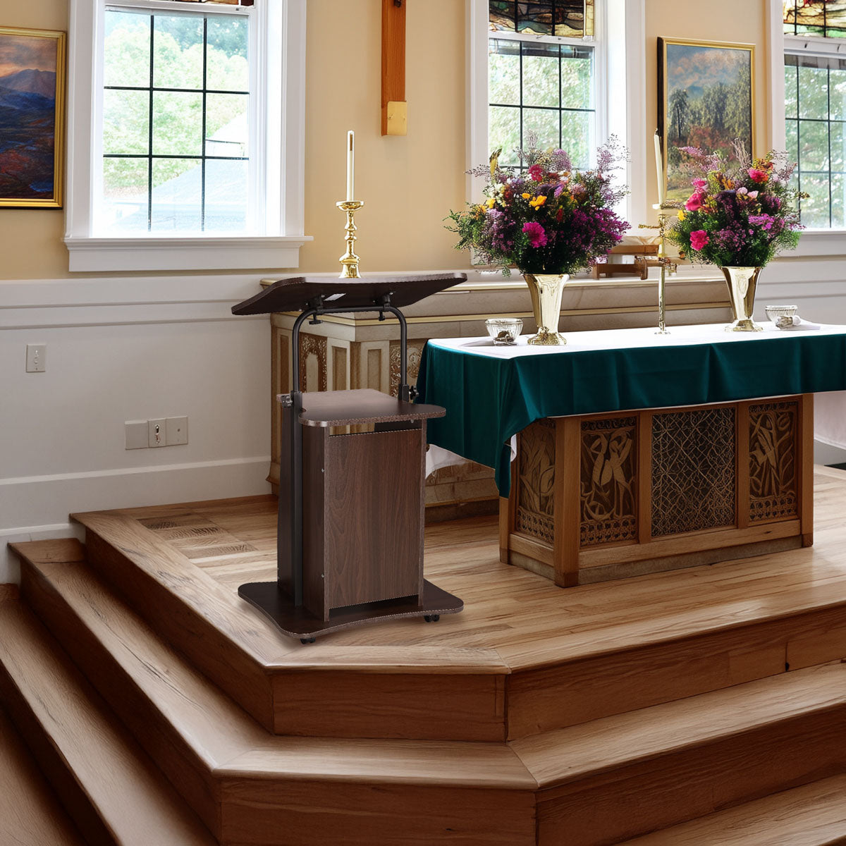 Yescom Height-Adjustable Rolling Laptop Cart with Storage