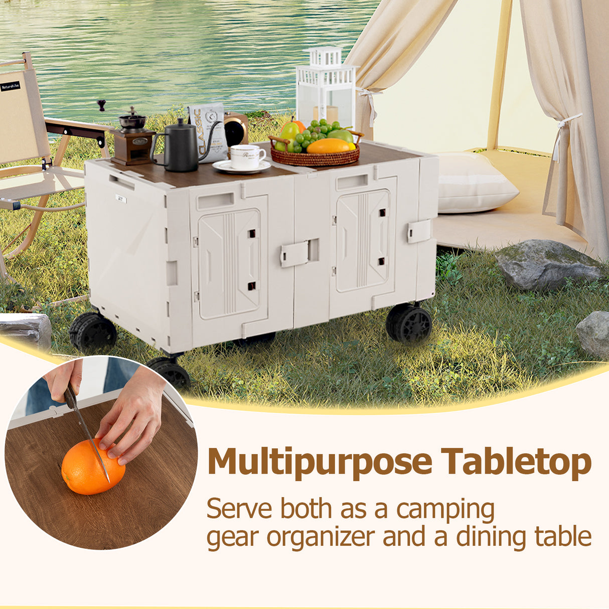 Large Foldable Utility Cart with 2-Tier Storage Crates and Telescoping Handle