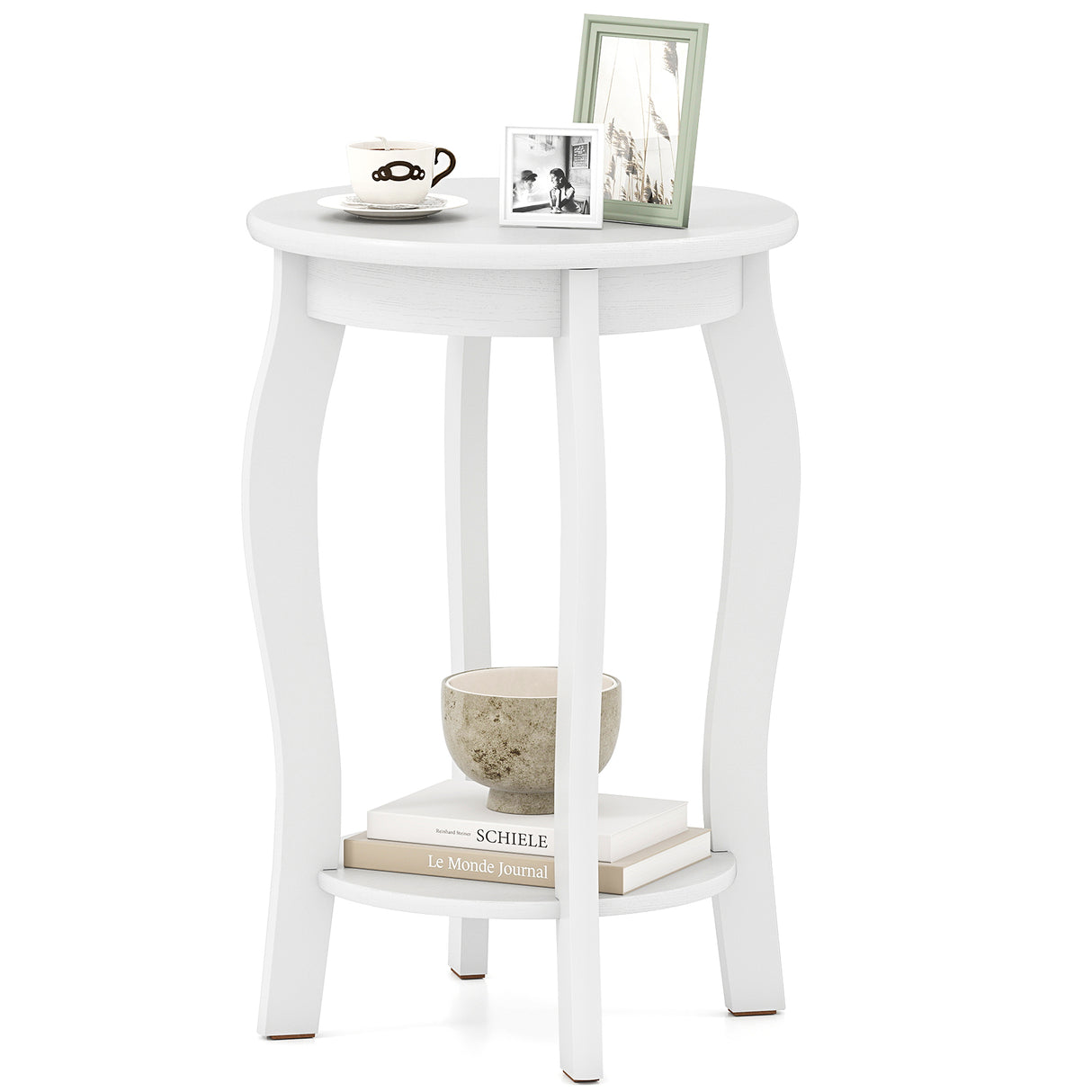 15 Inch 2-Tier Round End Table with Storage Shelf