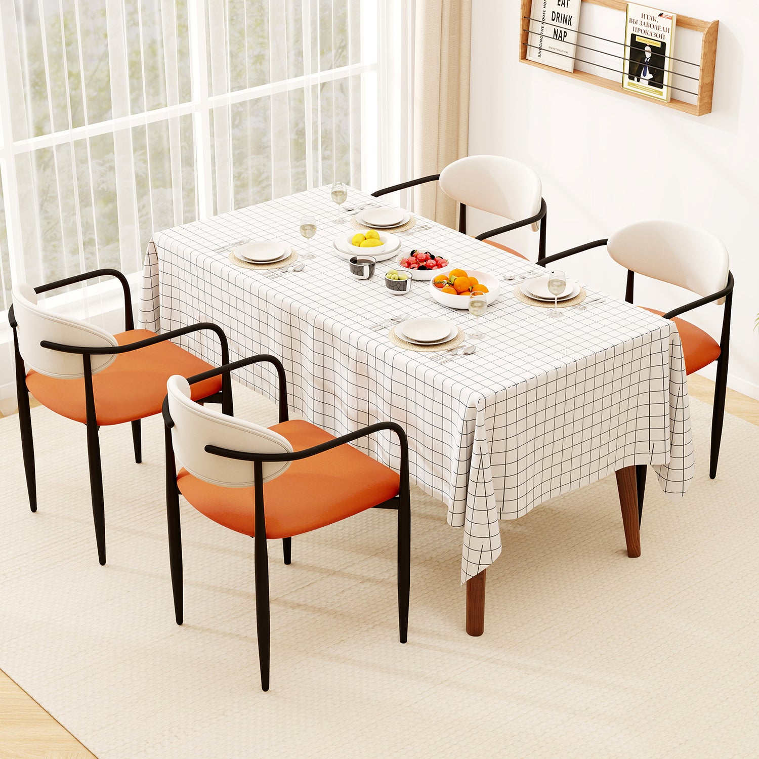 Modern Dining Chairs Set of 2 with Padded Seat and Curved Back