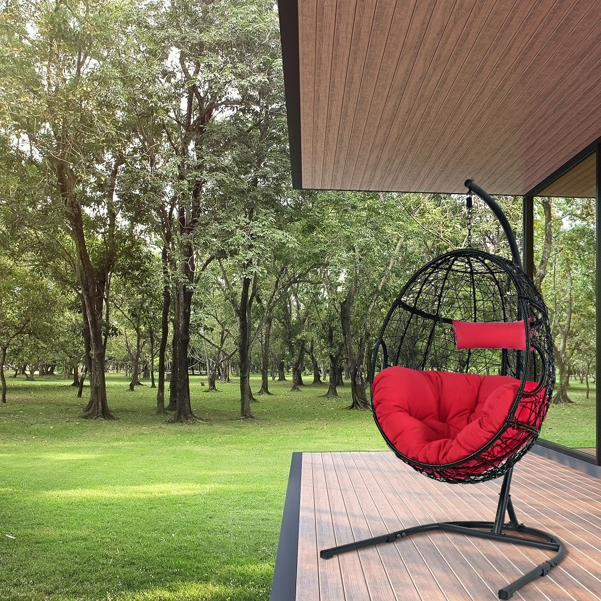 Hanging Cushioned Hammock Chair with Stand