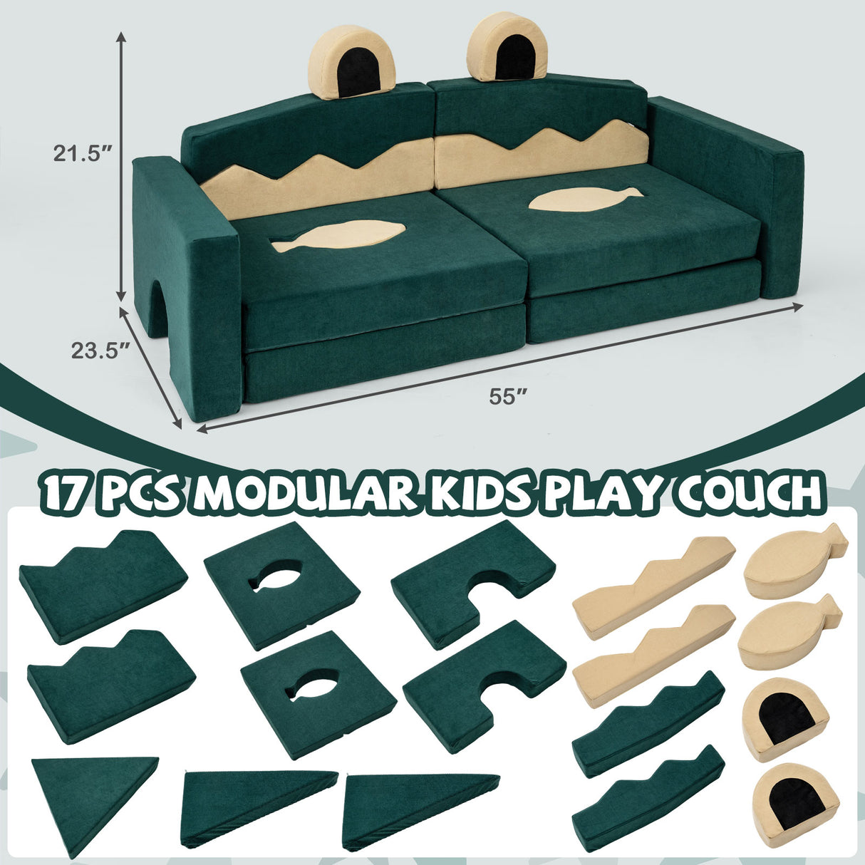 17 Pieces Modular Kids Play Couch for Inspiring Creativity