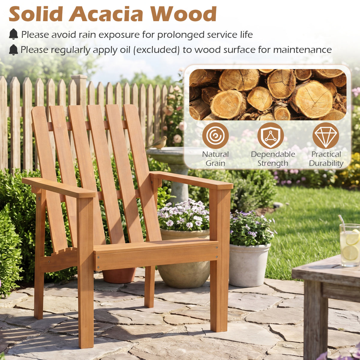 17â Square Patio Acacia Wood Side Table with Slatted Tabletop-Set of 1/2
