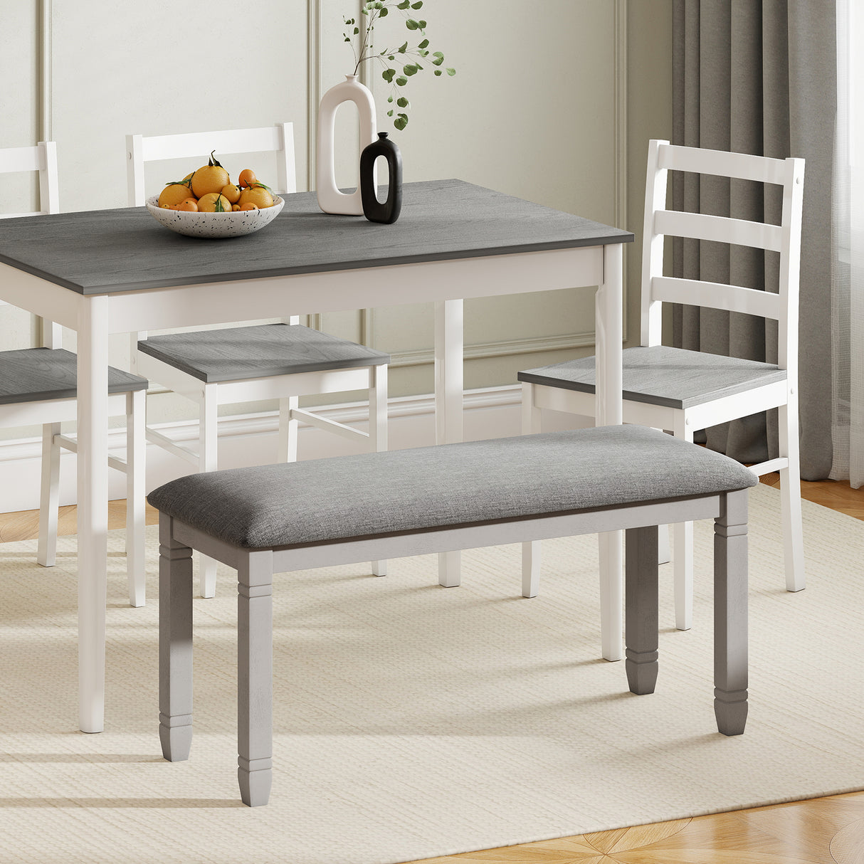 Upholstered Bedroom Bench with Padded Seat and Solid Wood Legs-Gray