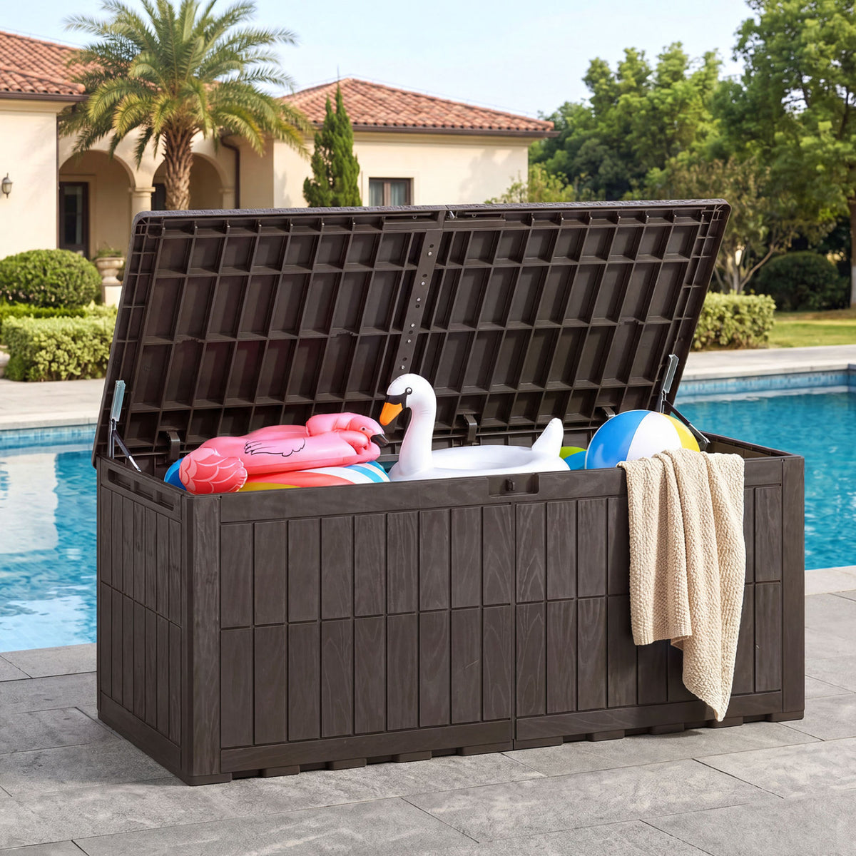 Outdoor Deck Box All-Weather Lockable Storage Bin with Lid and Handles