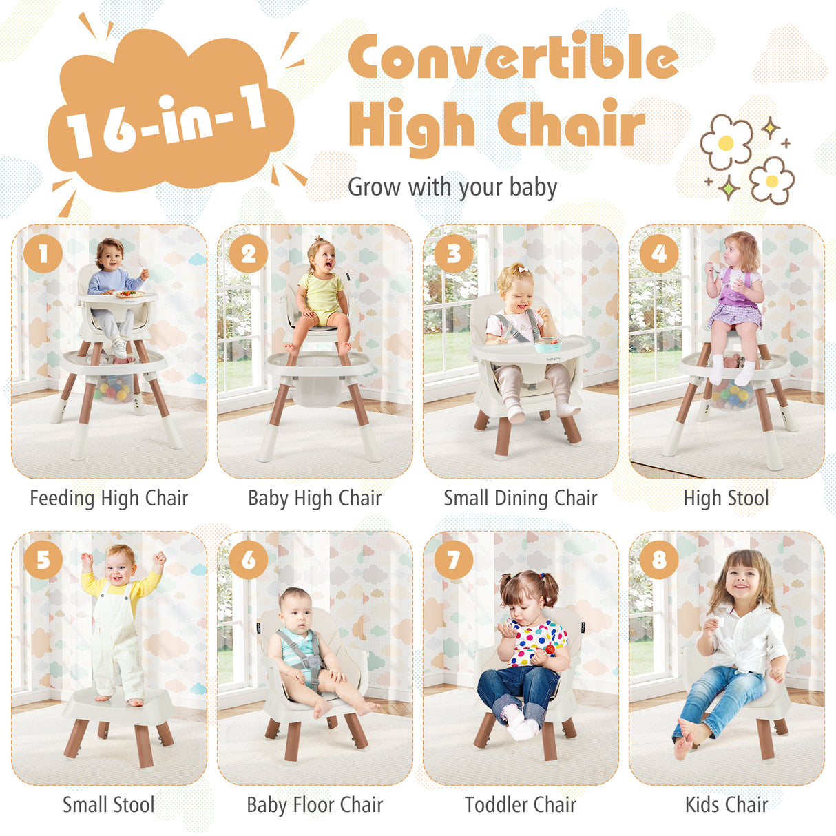 16-in-1 Baby High Chair with Activity Center and Booster Seat for Babies and Toddlers