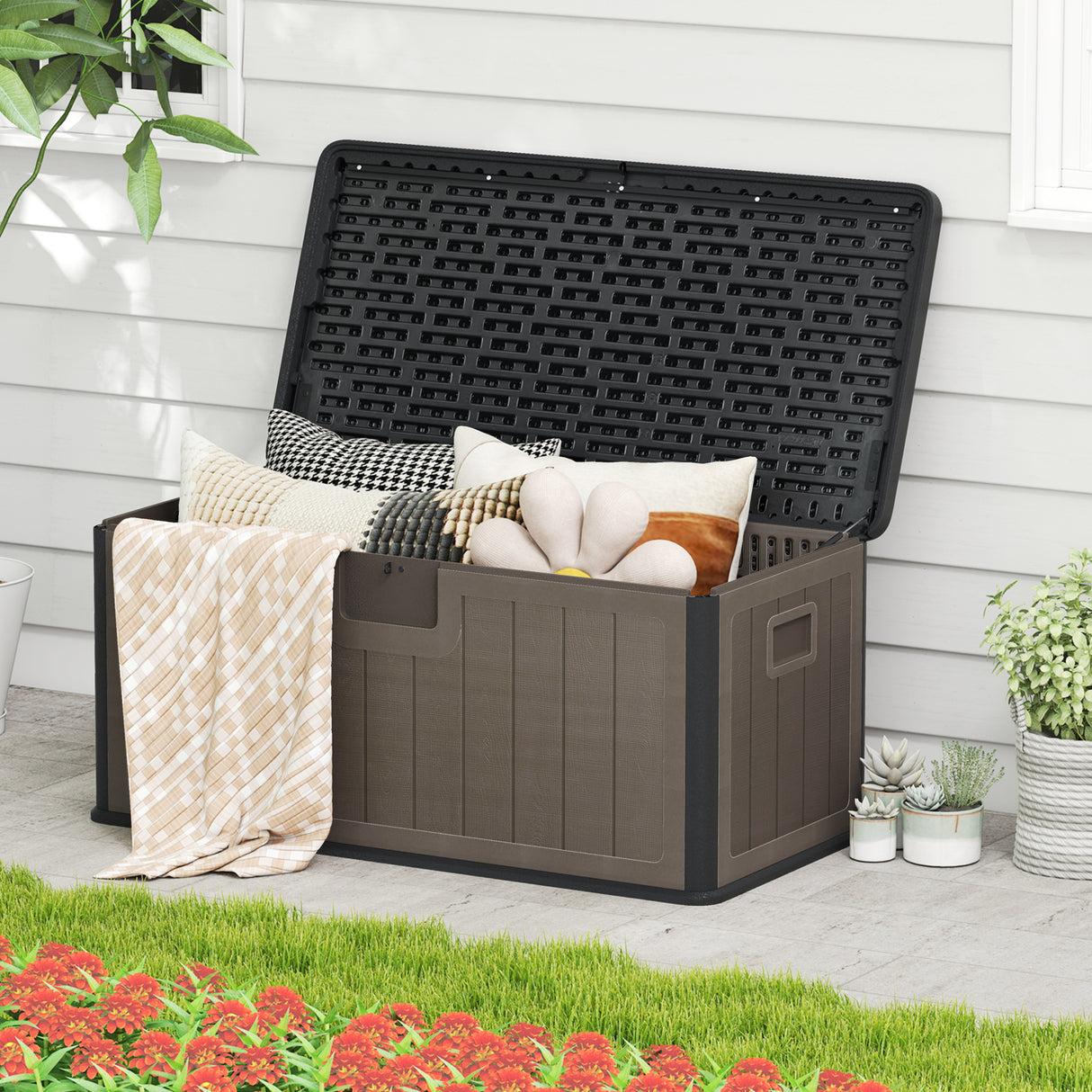 100 Gallon Large Deck Box with Lockable Lid for Patio