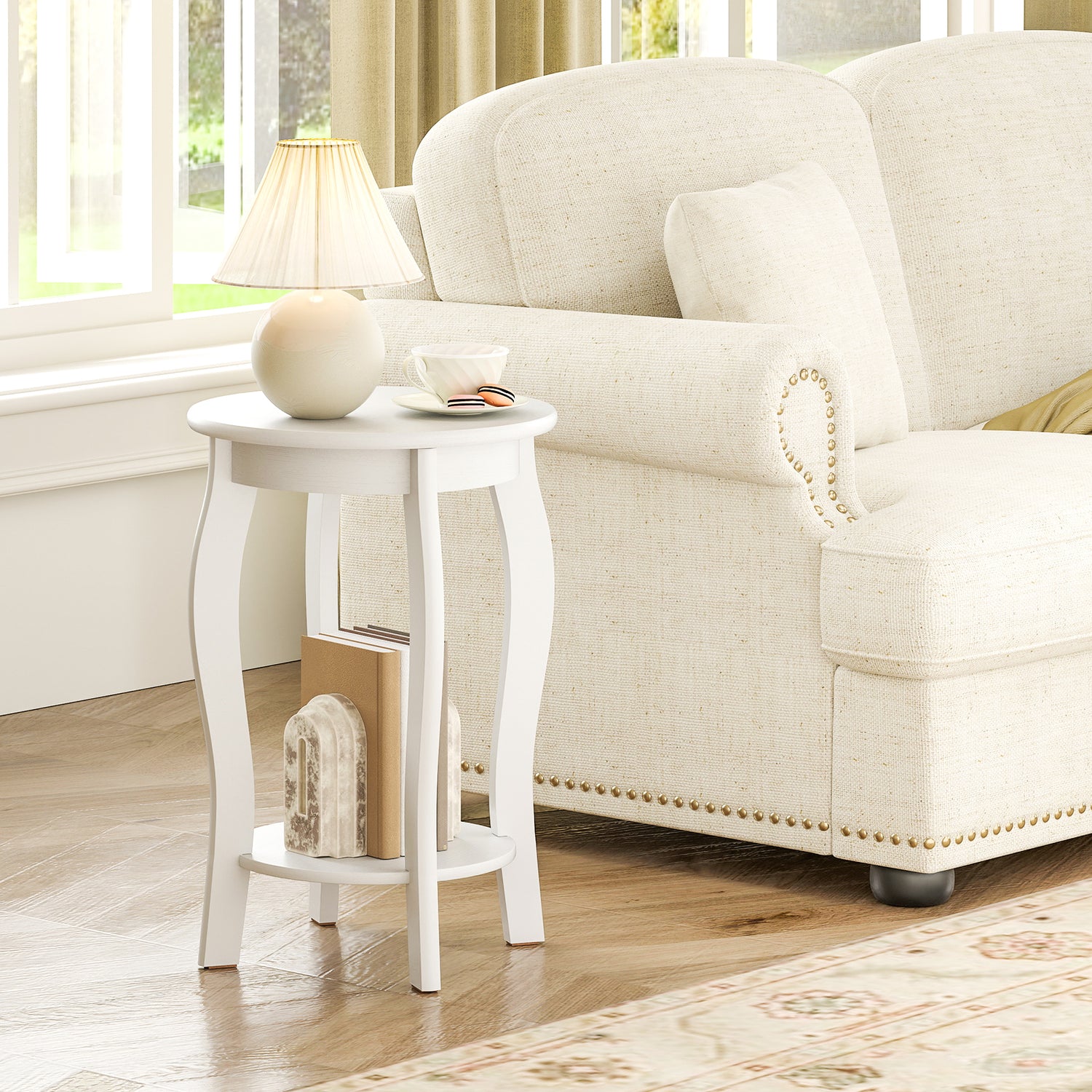 15 Inch 2-Tier Round End Table with Storage Shelf