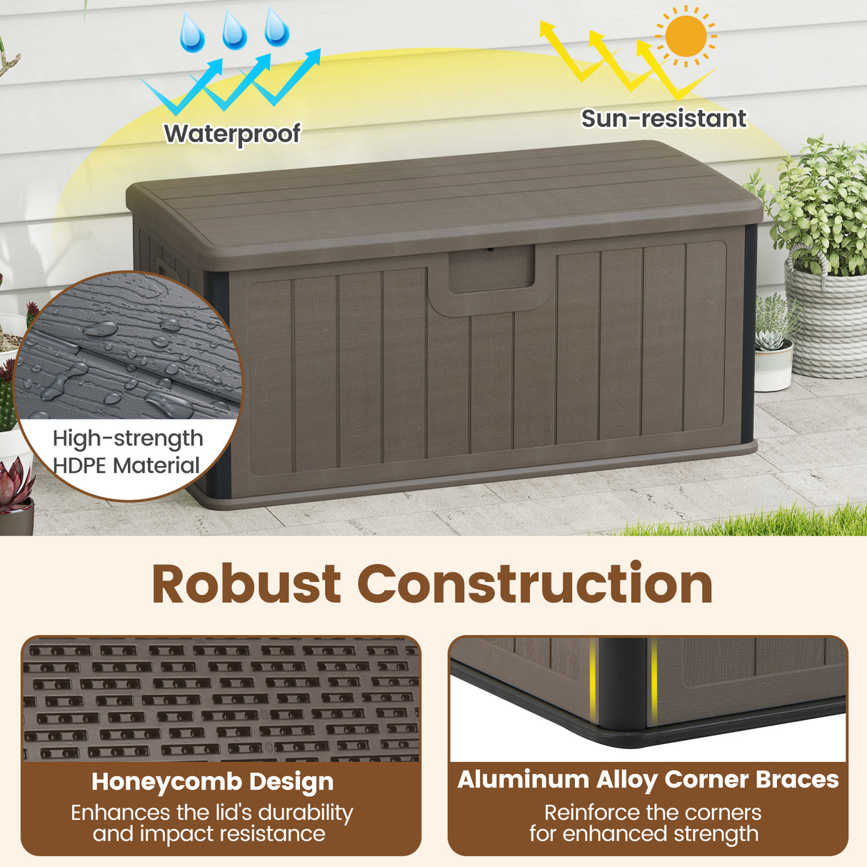 100 Gallon Large Deck Box with Lockable Lid for Patio