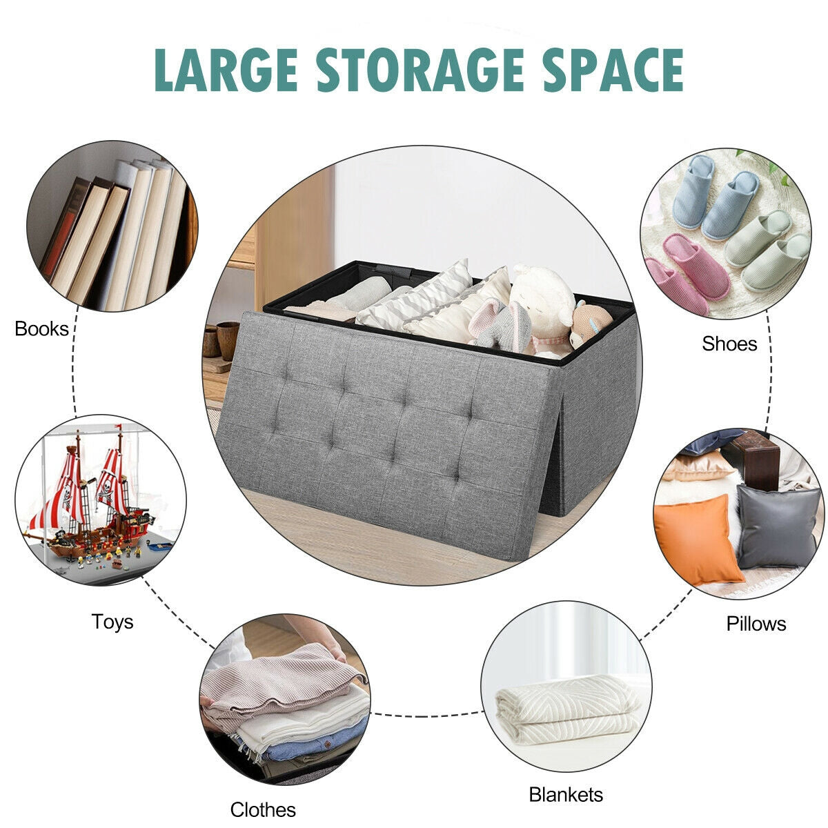 31.5 Inch Fabric Foldable Storage with Removable Storage Bin