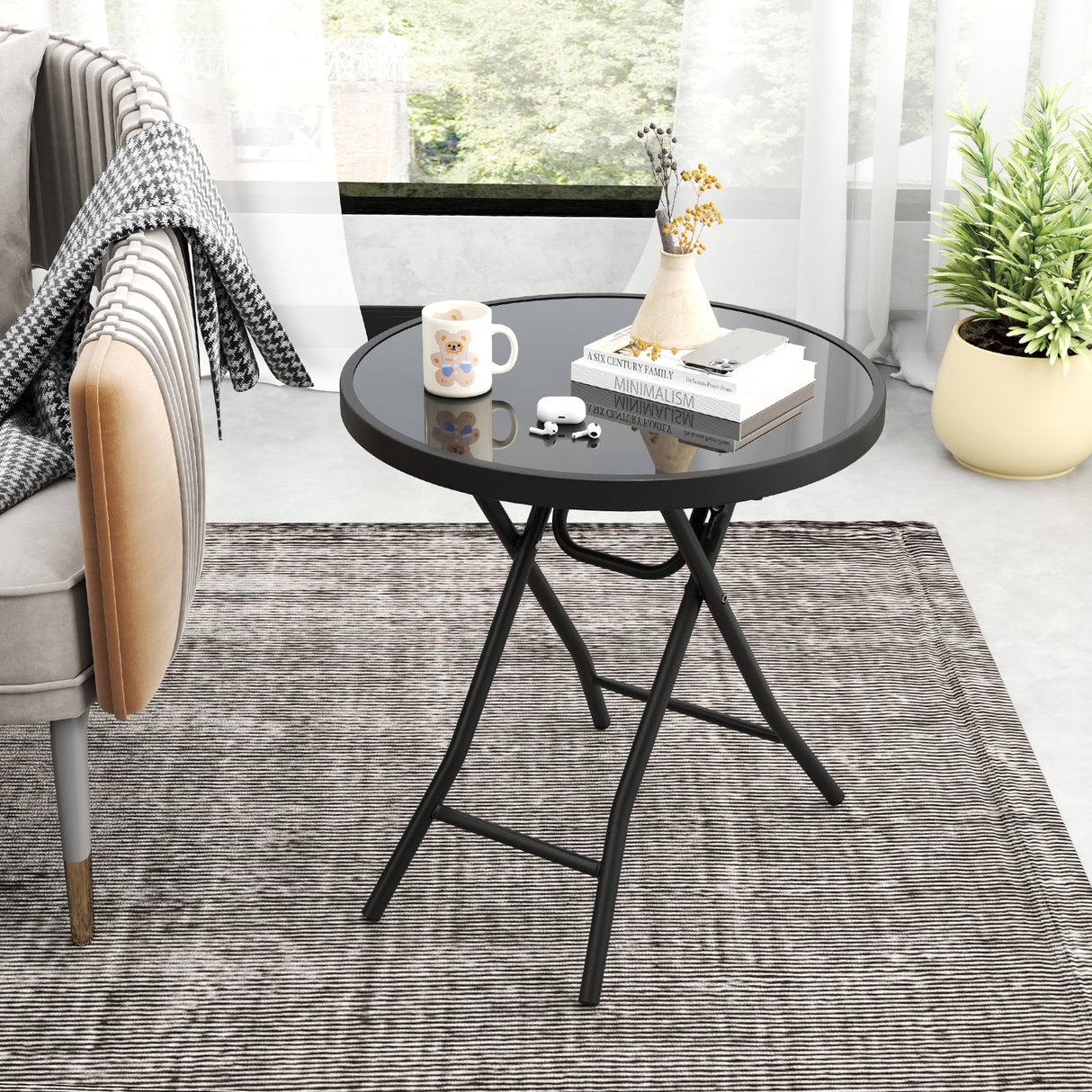 18 Inch Folding Side Table Patio Round Compact Coffee Table