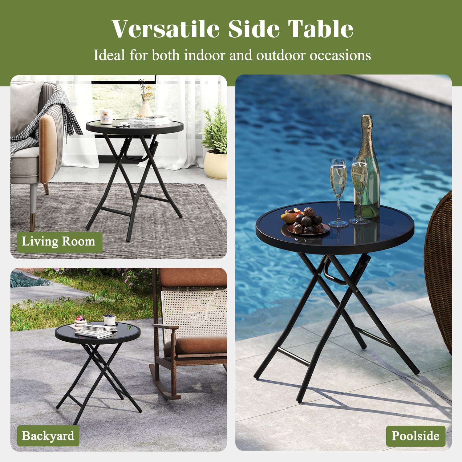 18 Inch Folding Side Table Patio Round Compact Coffee Table