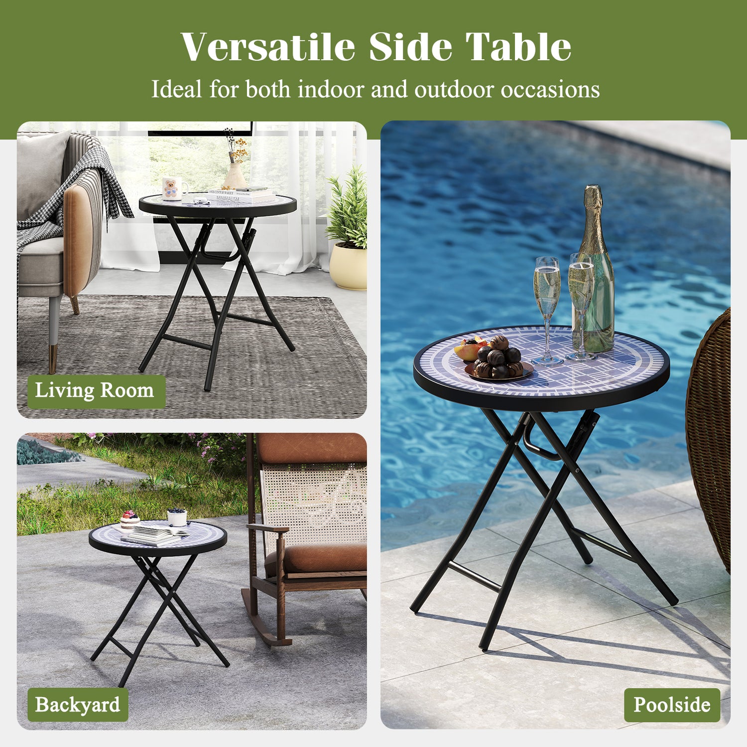 18 Inch Folding Side Table Patio Round Compact Coffee Table