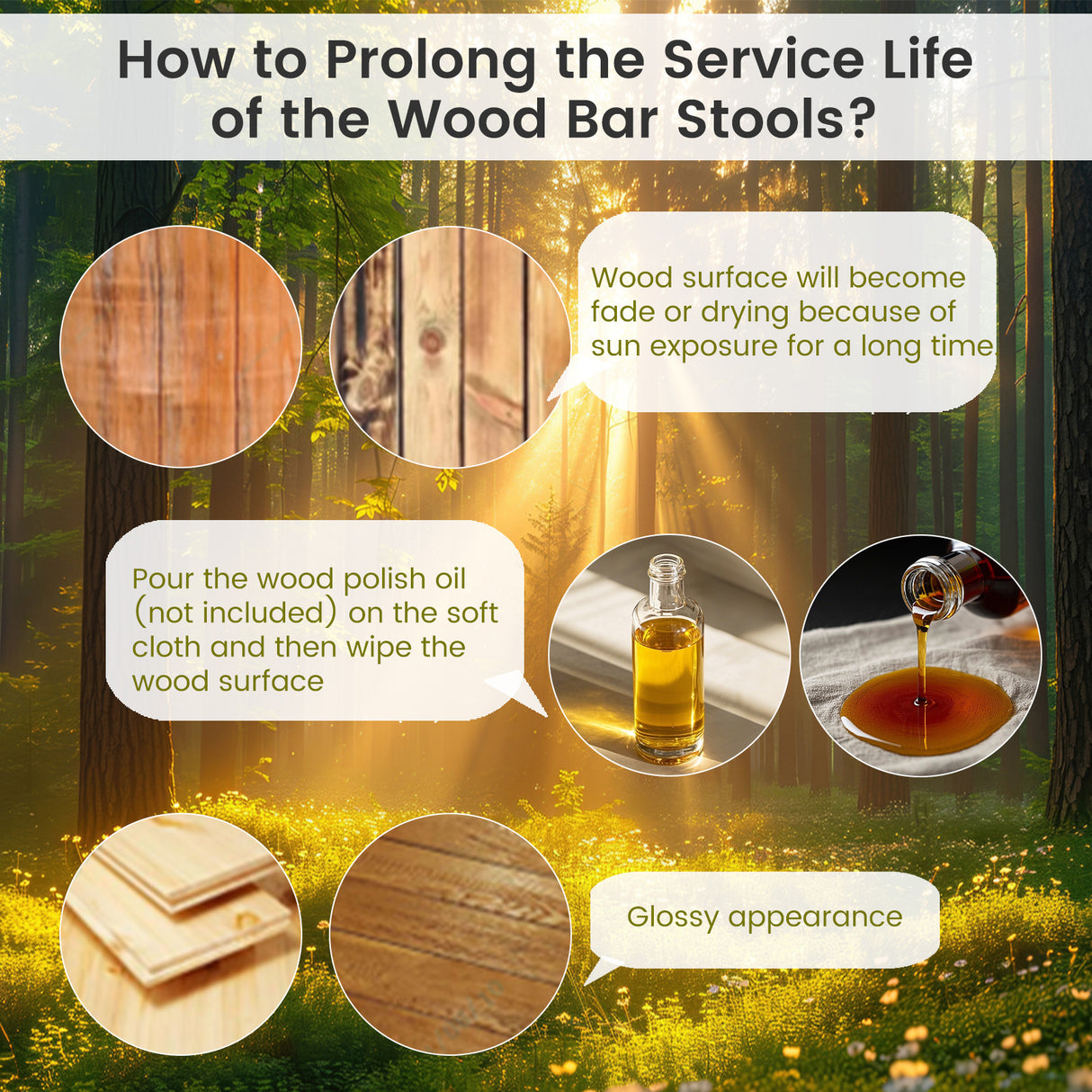 18-Inch Outdoor Wood Bar Stools Set of 2 with Round Seat and Footrest