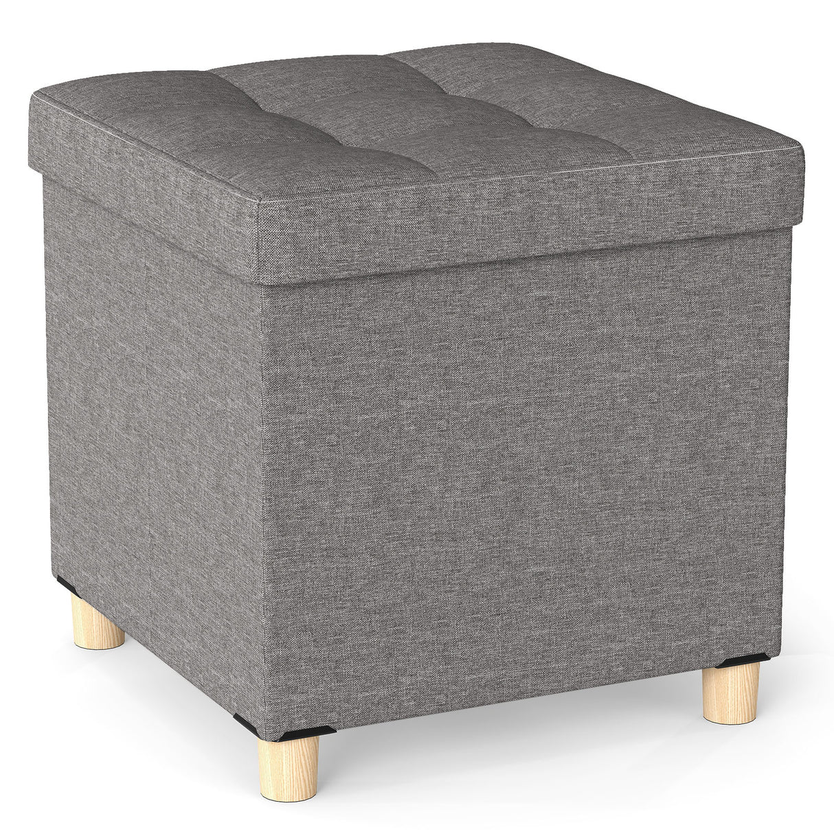 18 Inches Ottoman with Storage and Rubber Wood Legs-Gray