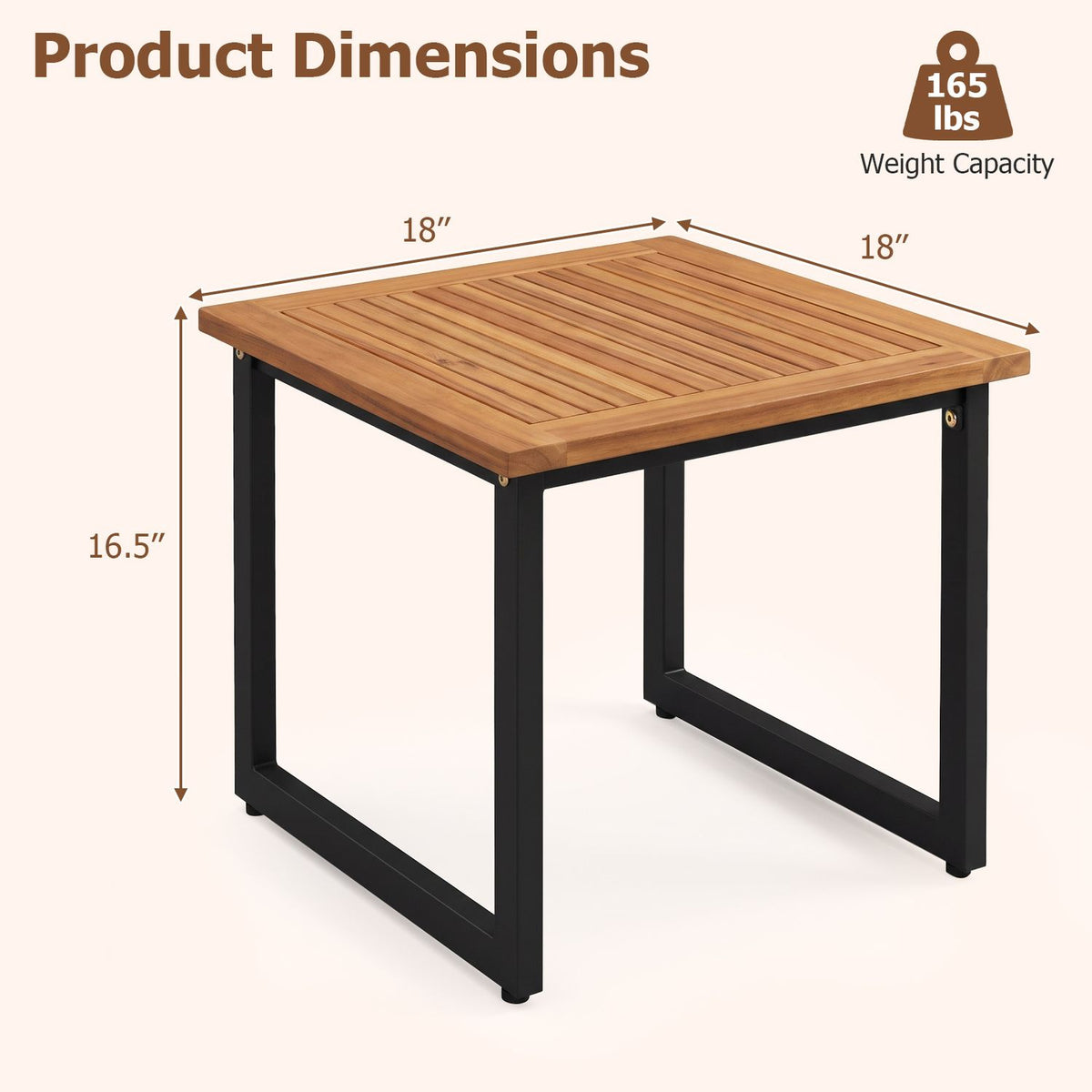 Square Acacia Wood Patio Side Table Outdoor End Table with Slatted Top-Set of 2