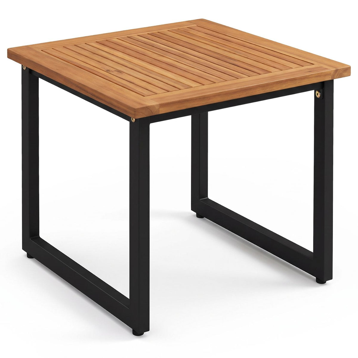 Square Acacia Wood Patio Side Table Outdoor End Table with Slatted Top-Set of 2