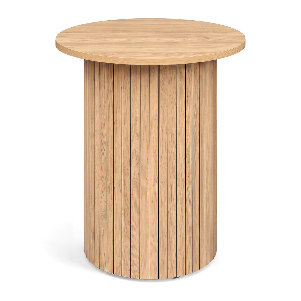 18" Round Fluted Side Table with Pedestal Drum Design and Non-Slip Foot Pads for Small Spaces