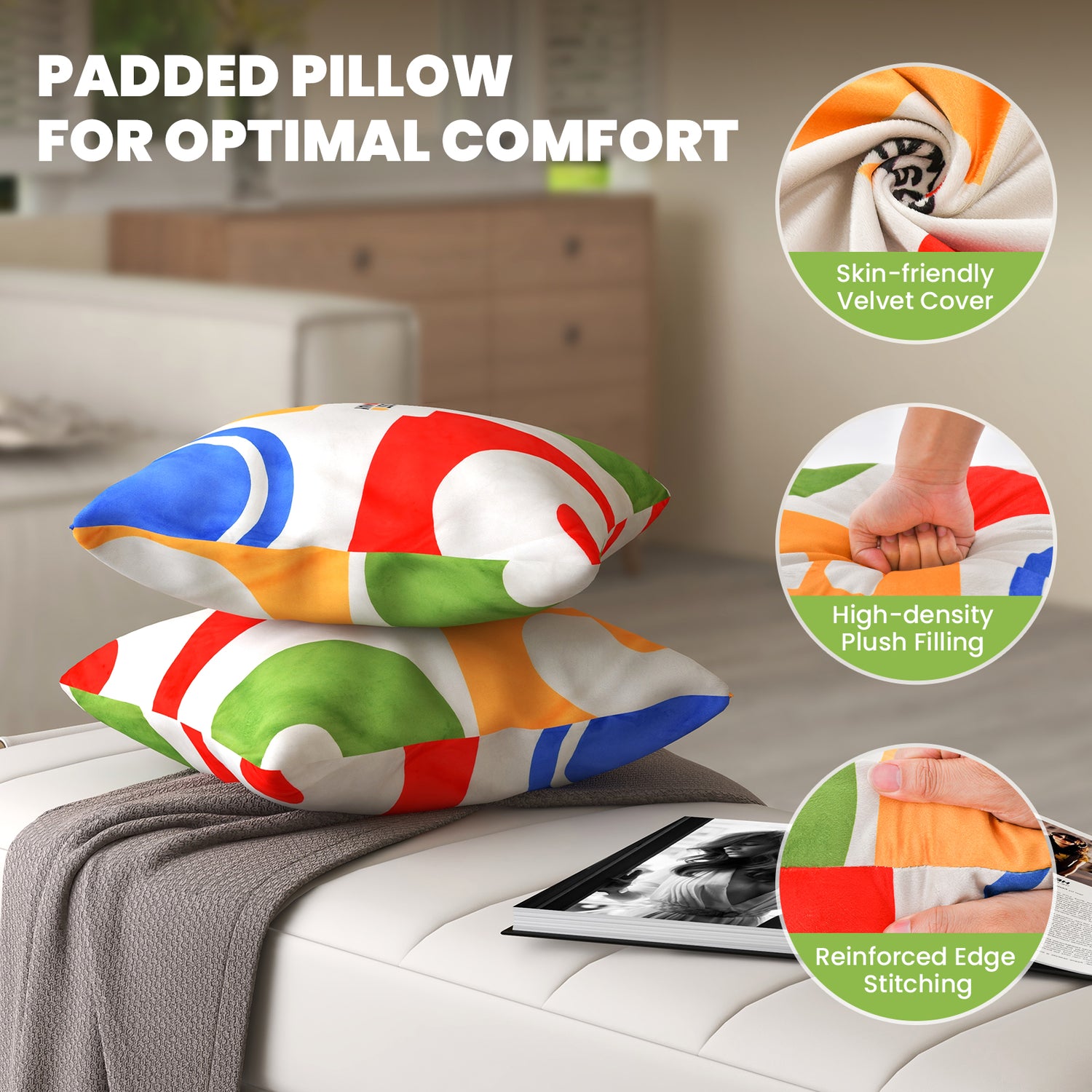 18 x 18 Inch Inches Square Throw Pillows with Removable and Washable Velvet Pillow Cases