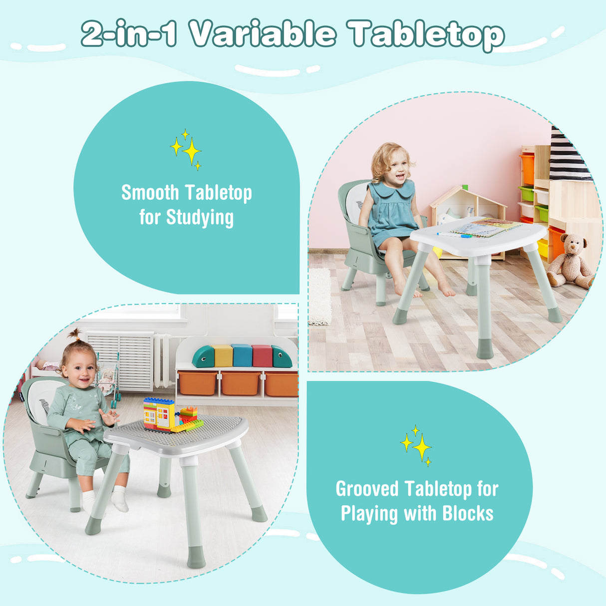 6-in-1 Convertible Baby High Chair with Adjustable Removable Tray