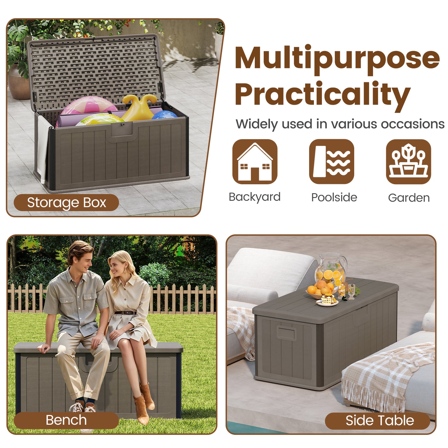 100 Gallon Large Deck Box with Lockable Lid for Patio