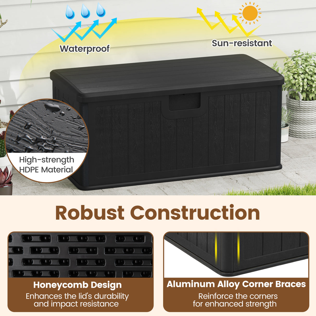 100 Gallon Large Deck Box with Lockable Lid for Patio