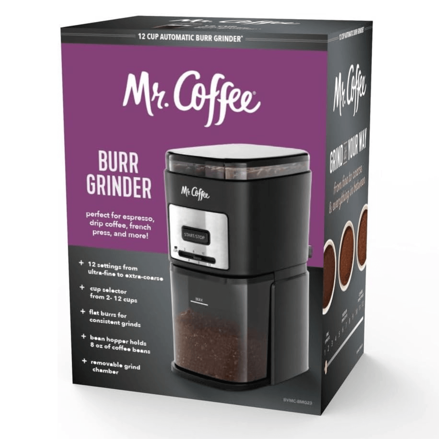 Mr. Coffee Burr Mill Large-Capacity Automatic Coffee Grinder with 12 Custom Grinders