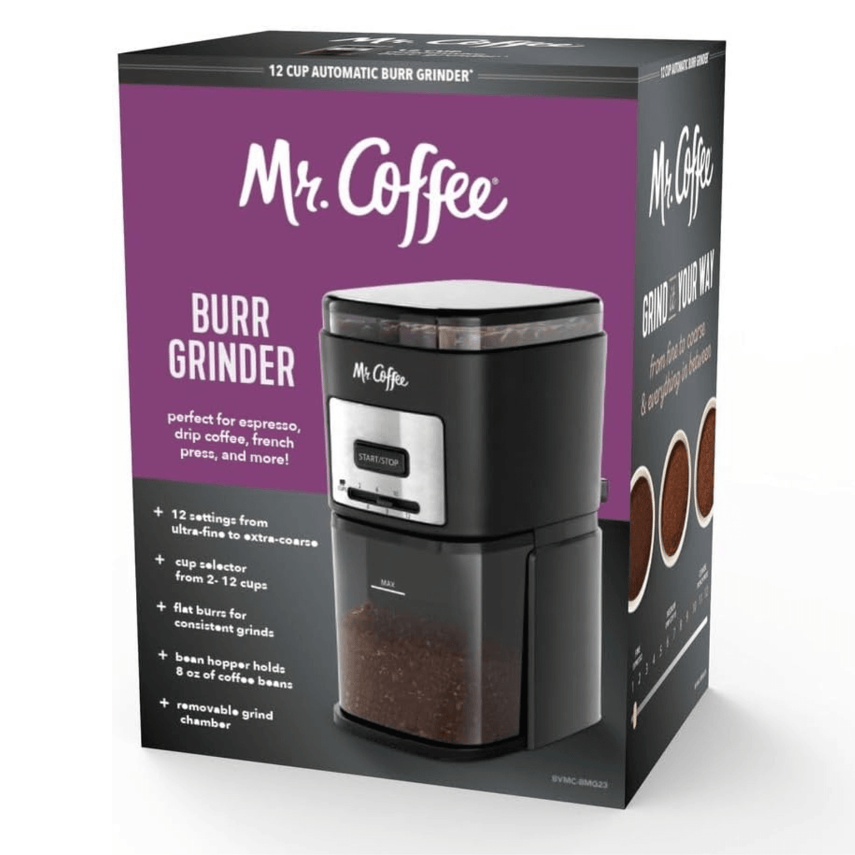 Mr. Coffee Burr Mill Large-Capacity Automatic Coffee Grinder with 12 Custom Grinders