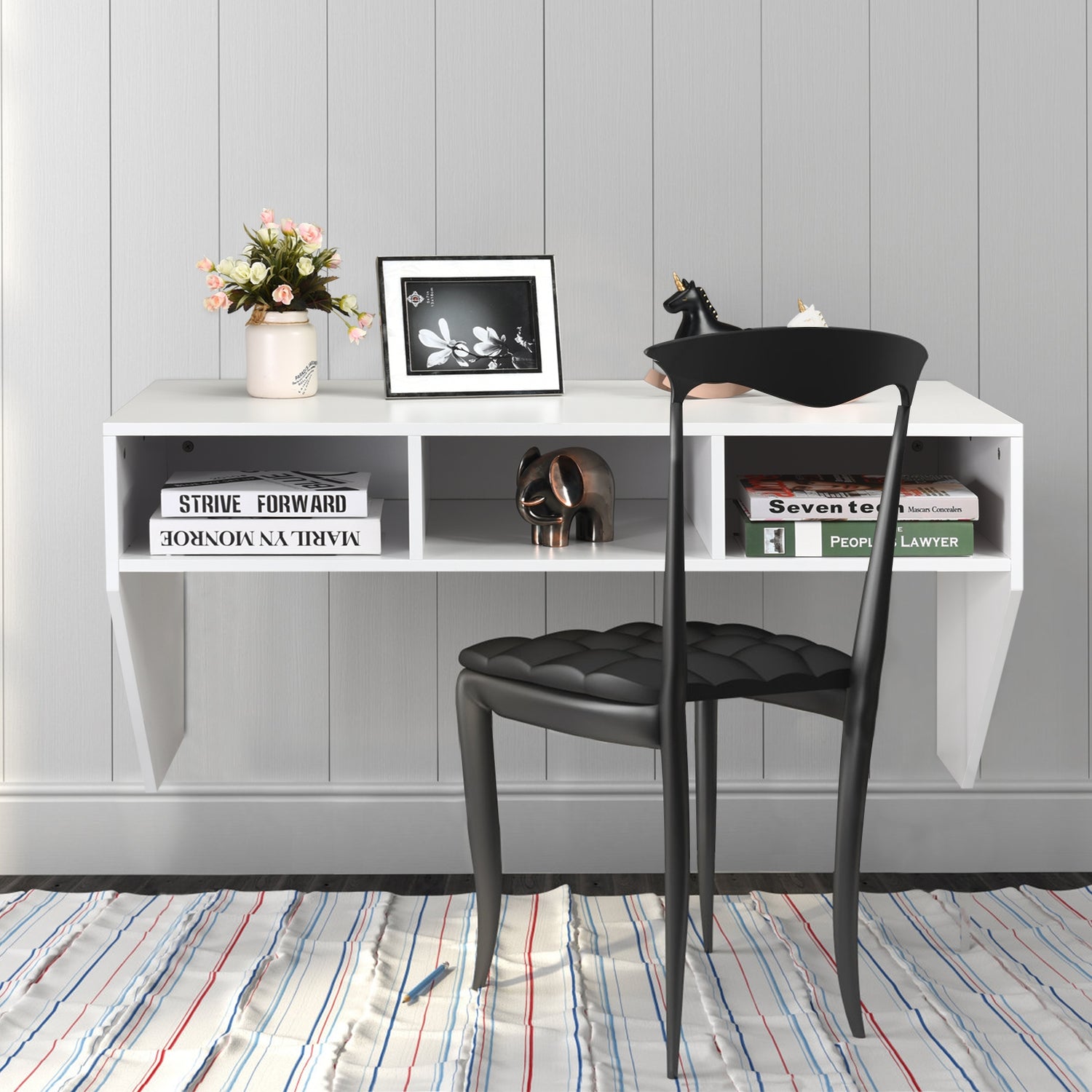Wall Mounted Floating Sturdy Computer Table with Storage Shelf