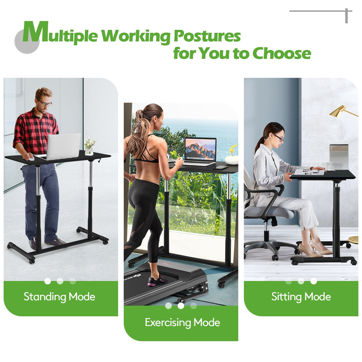 Height Adjustable Computer Desk Sit to Stand Rolling Table