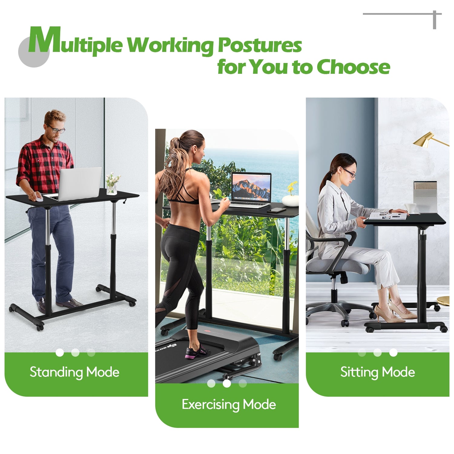 Height Adjustable Computer Desk Sit to Stand Rolling Table