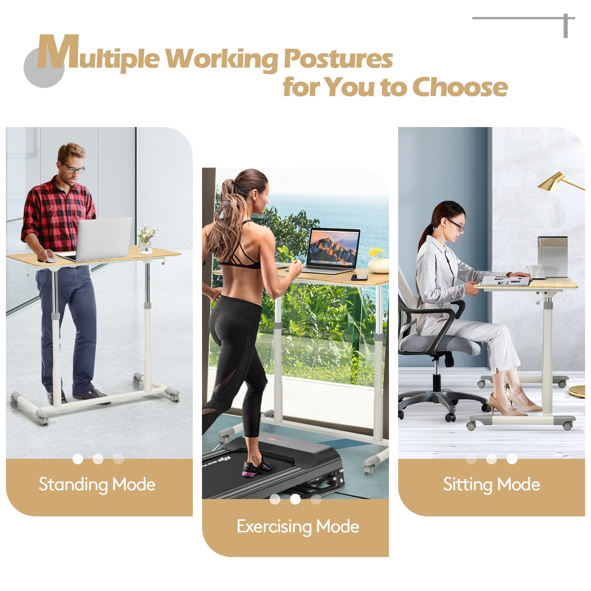 Height Adjustable Computer Desk Sit to Stand Rolling Table