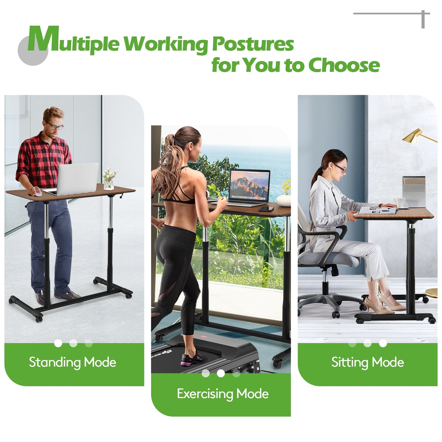 Height Adjustable Computer Desk Sit to Stand Rolling Table