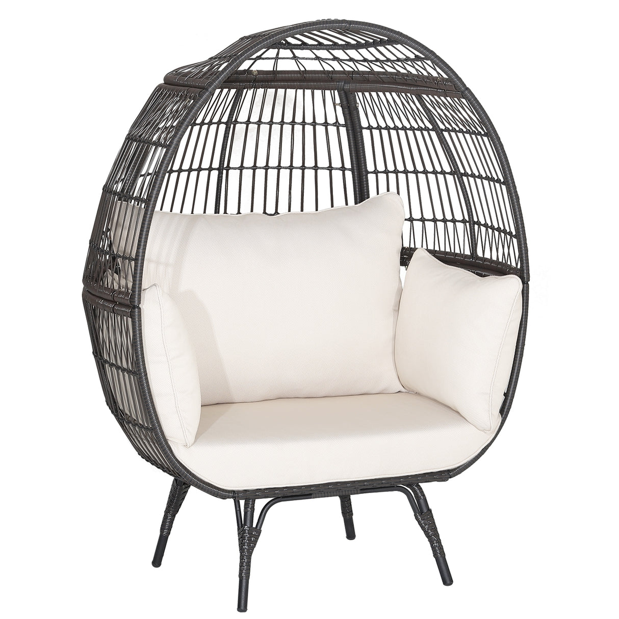 Oversized Patio Rattan Egg Lounge Chair with 4 Cushions