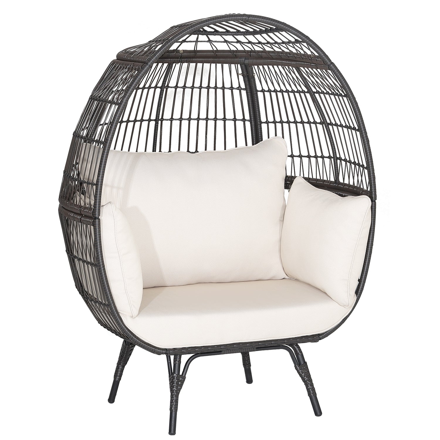 Oversized Patio Rattan Egg Lounge Chair with 4 Cushions