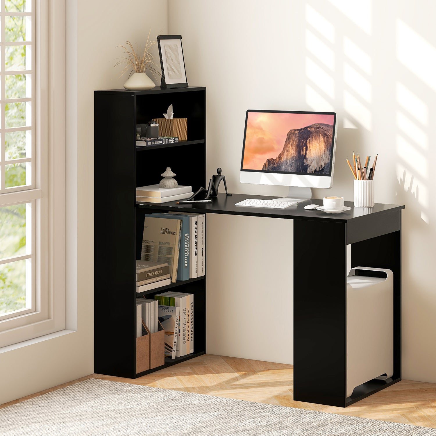 Computer Desk Writing Workstation Office with 6-Tier Storage Shelves