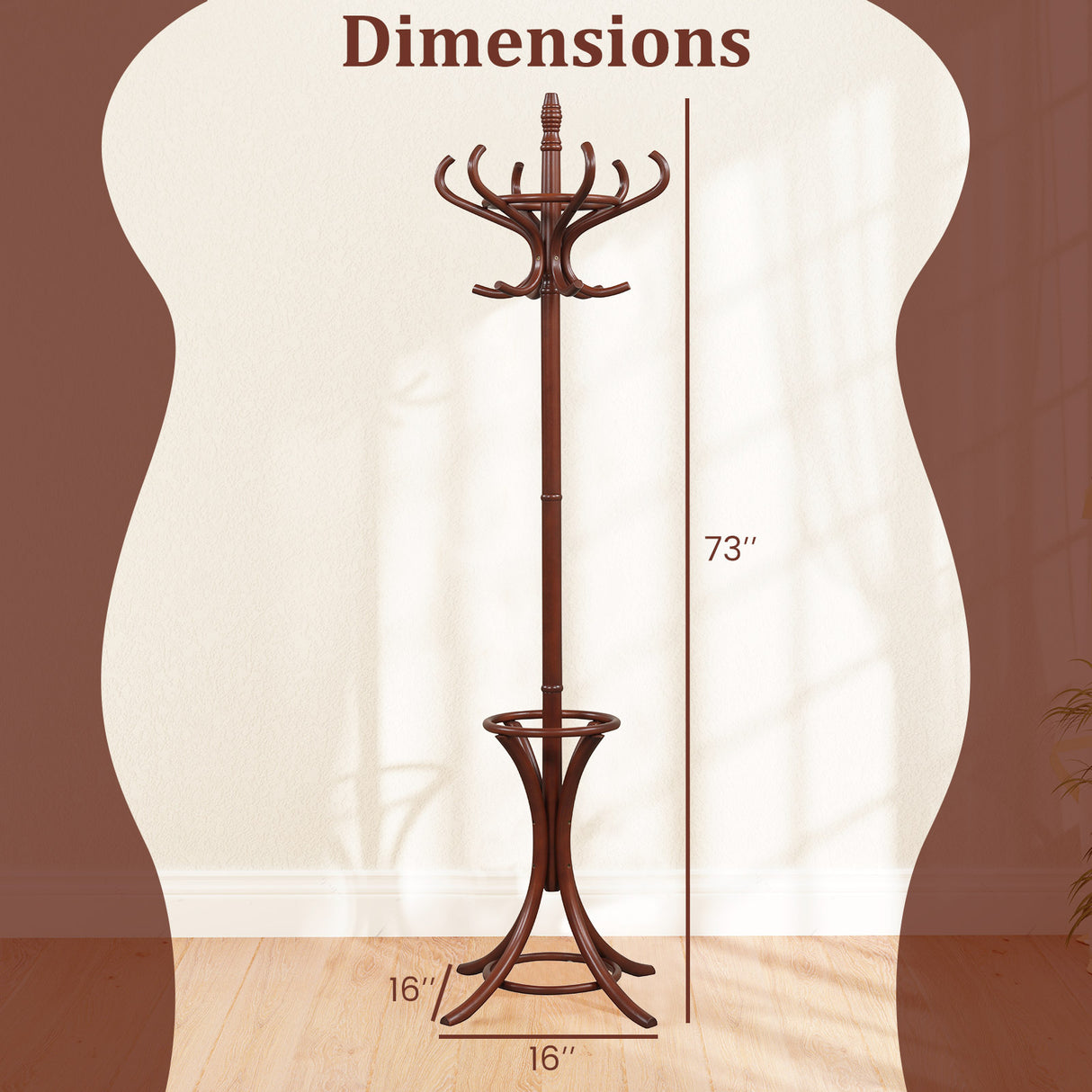 Wood Standing Hat Coat Rack with Umbrella Stand