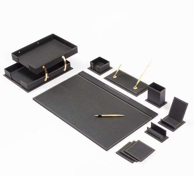 MOOG Classic Leather Desk Set - Desk Accessories Set - Personalized Desk Set - Office Desk Organizer Set - Handmade Leather Desk set - Manager Gift - 12 PCS