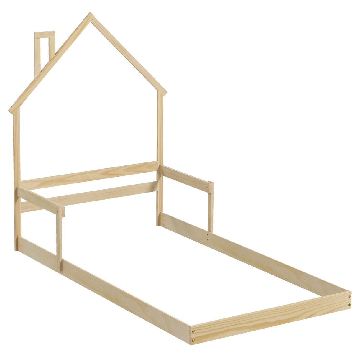 Twin Size Floor Bed with Chimney and Headboard and Handrail
