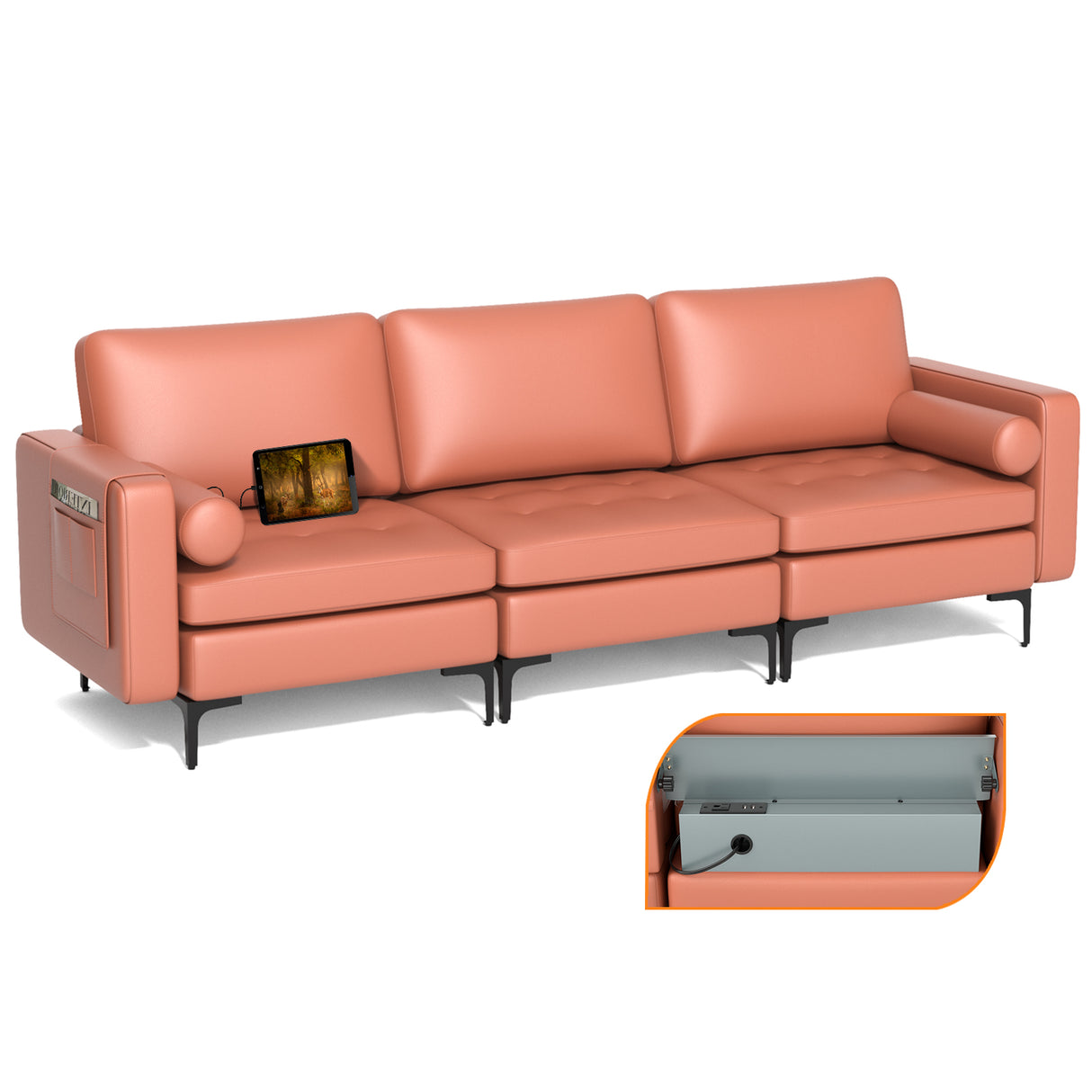 Modular 1/2/3/4-Seat L-Shaped Sectional Sofa Couch with Socket USB Port-3