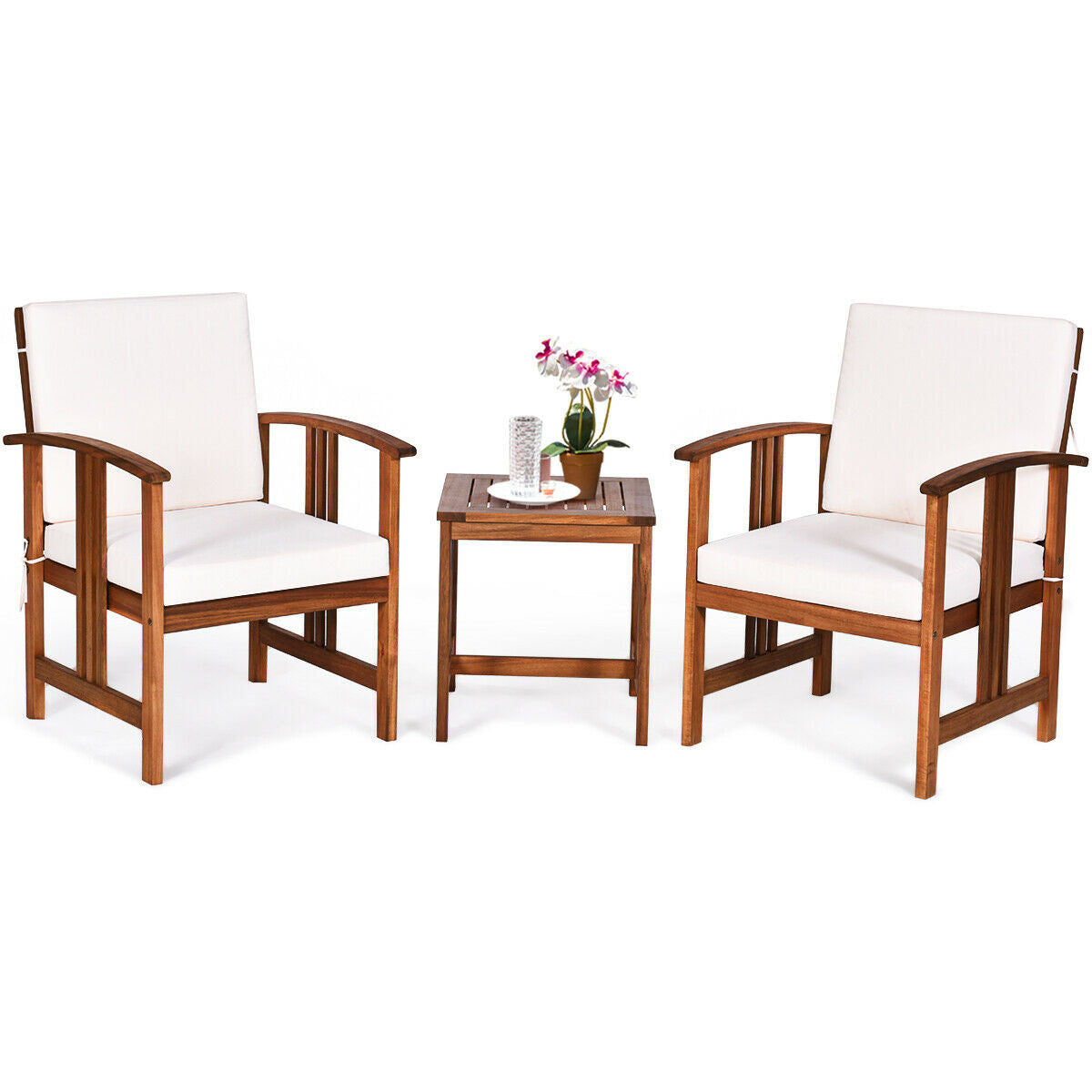 3PC Solid Wood Outdoor Patio Sofa Furniture Set