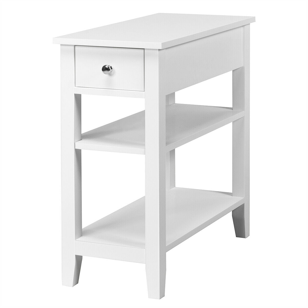 3-Tier Nightstand Bedside Table Sofa Side with Double Shelves Drawer