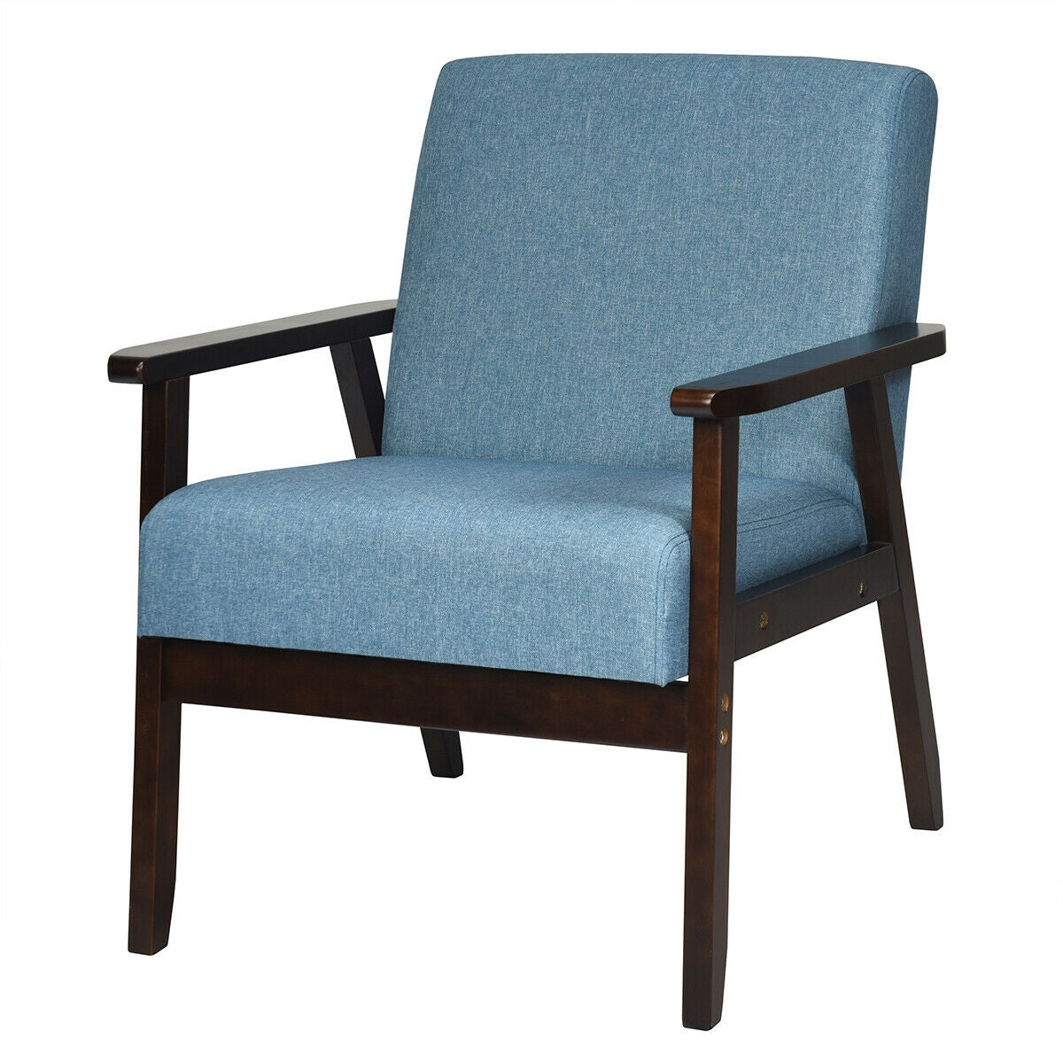 Solid Rubber Wood Fabric Accent Armchair