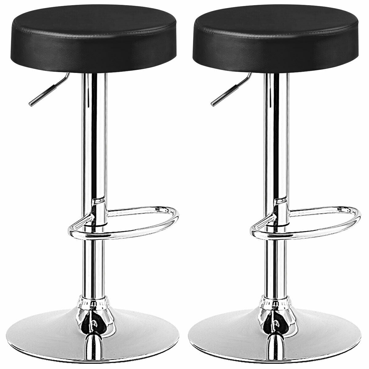 Set of 2 Adjustable Round PU Leather Swivel Barstool with Chrome Footrest
