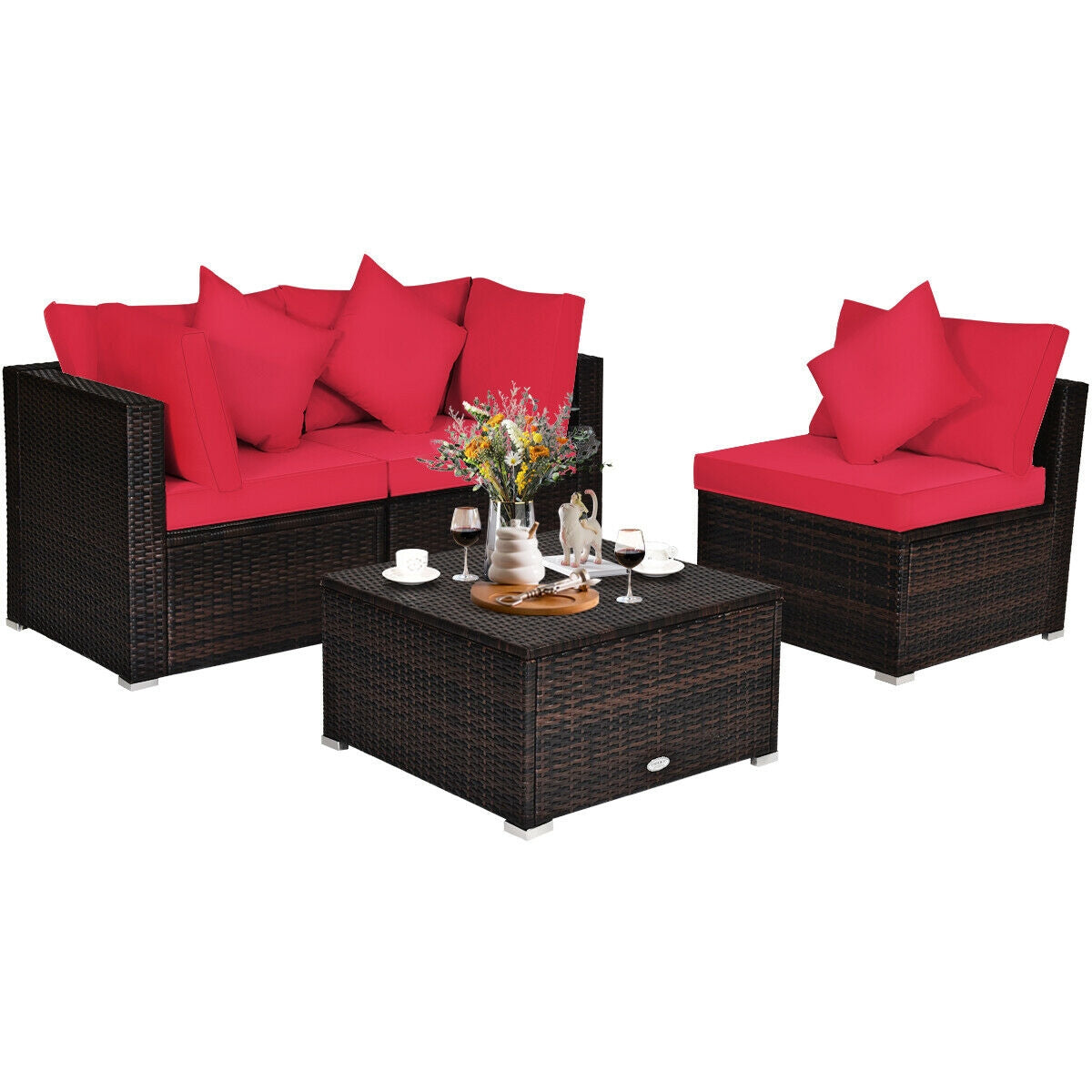 4 Pcs Ottoman Garden Deck Patio Rattan Wicker Furniture Set Cushioned Sofa