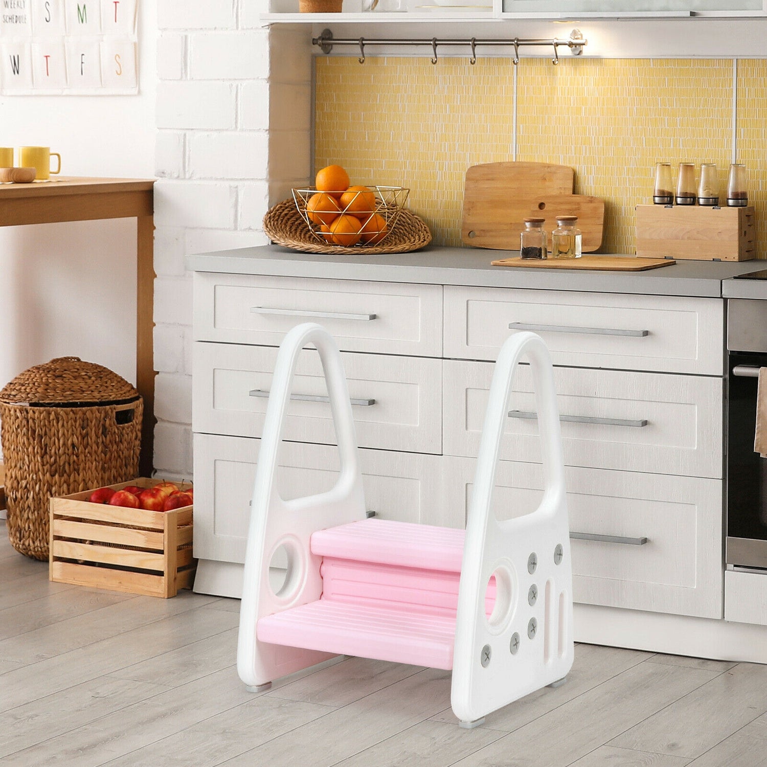 Kids Step Stool Learning Helper with Armrest for Kitchen Toilet Potty Training